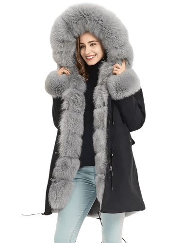 White Duck Down Women's Real Fur Coats -, Coat , Drestiny , Black, Coats, French Grey, L, M, Olive Green, S, Silver, United Kingdom, United States, XL, XXL , Drestiny , www.shopdrestiny.com